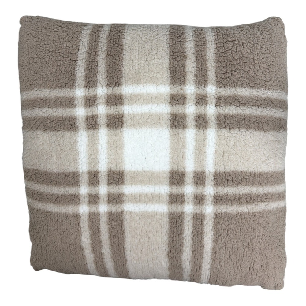 Ugg Pillow Tan Cream Plaid Soft Sherpa Solid Back 21x21 Cover & Insert NWOT